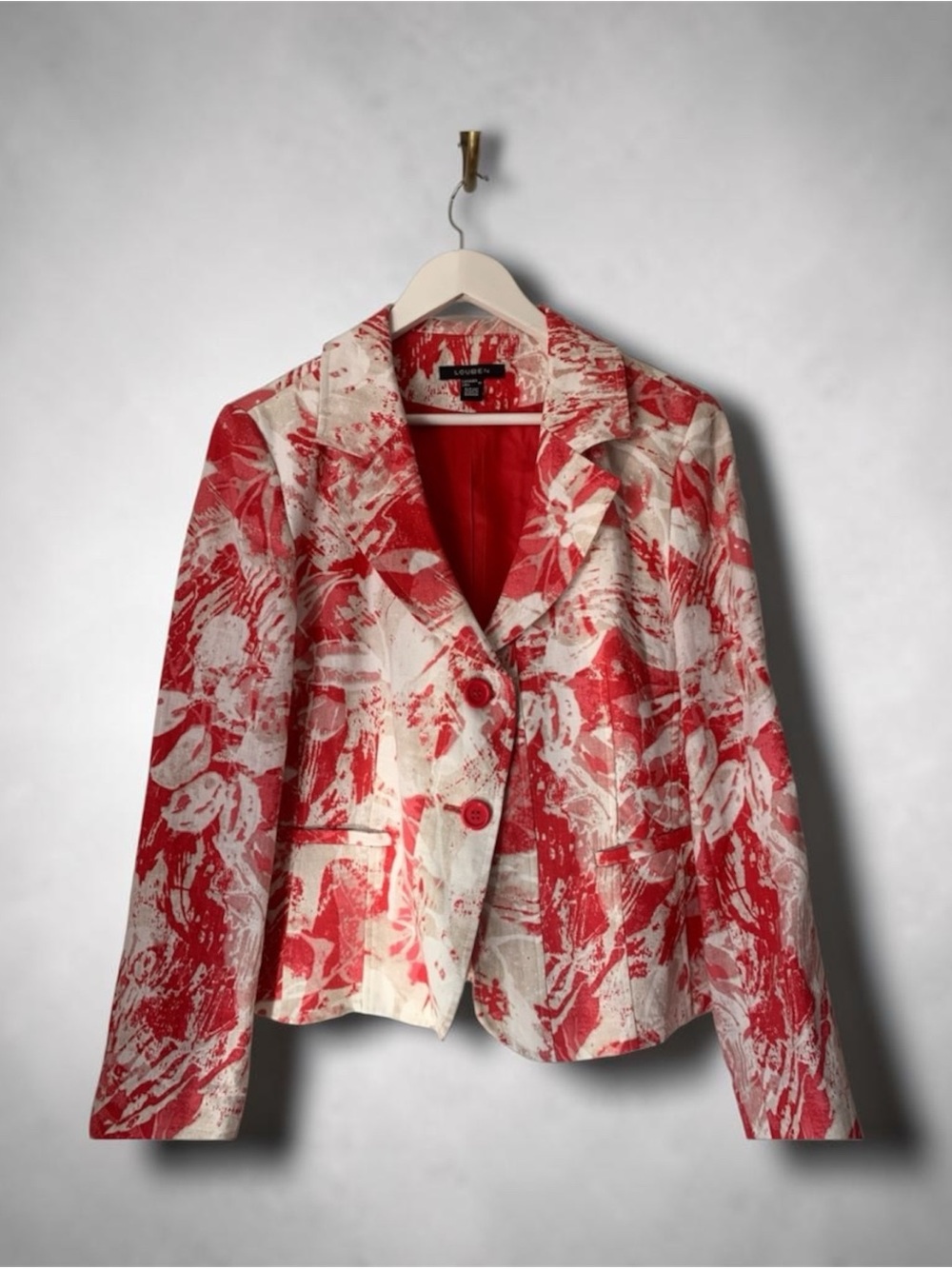 LOUBEN Red & White Printed Women's Blazer Jacket